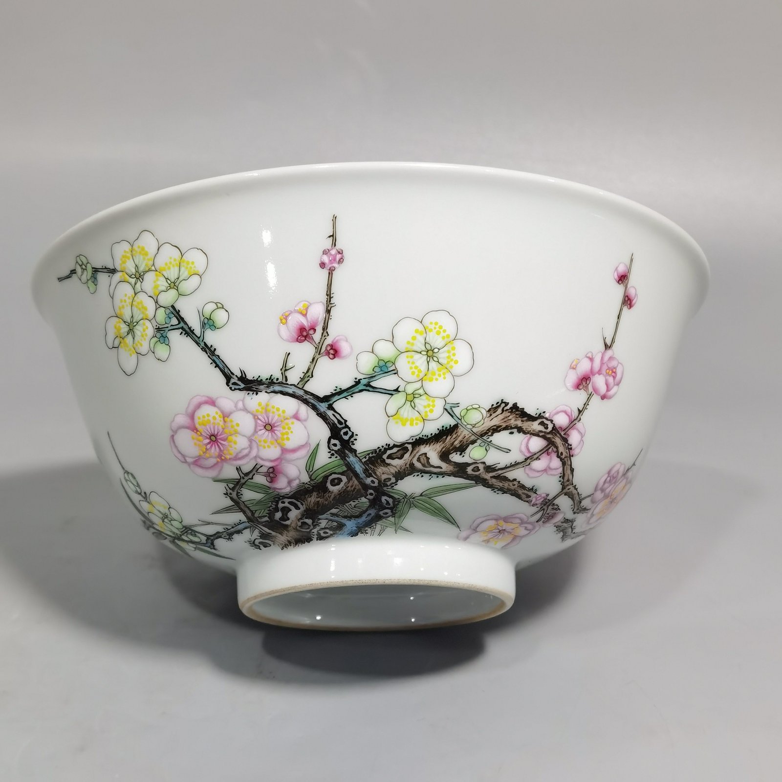 Qing Dynasty Yongzheng Enamel Bamboo and Plum Double Clear Bowl