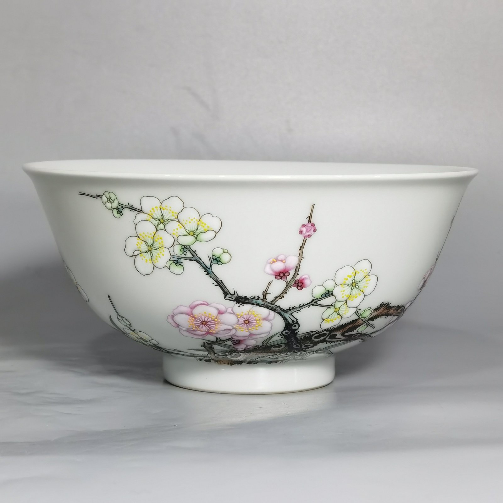 Qing Dynasty Yongzheng Enamel Bamboo and Plum Double Clear Bowl