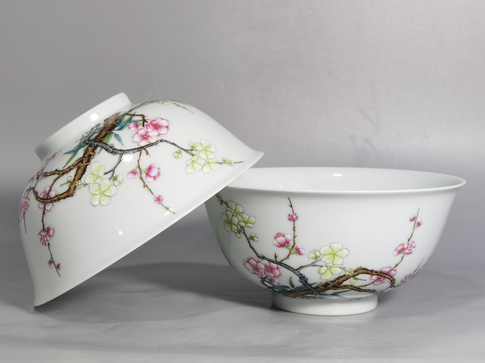 Qing Dynasty Yongzheng Enamel Bamboo and Plum Double Clear Bowl