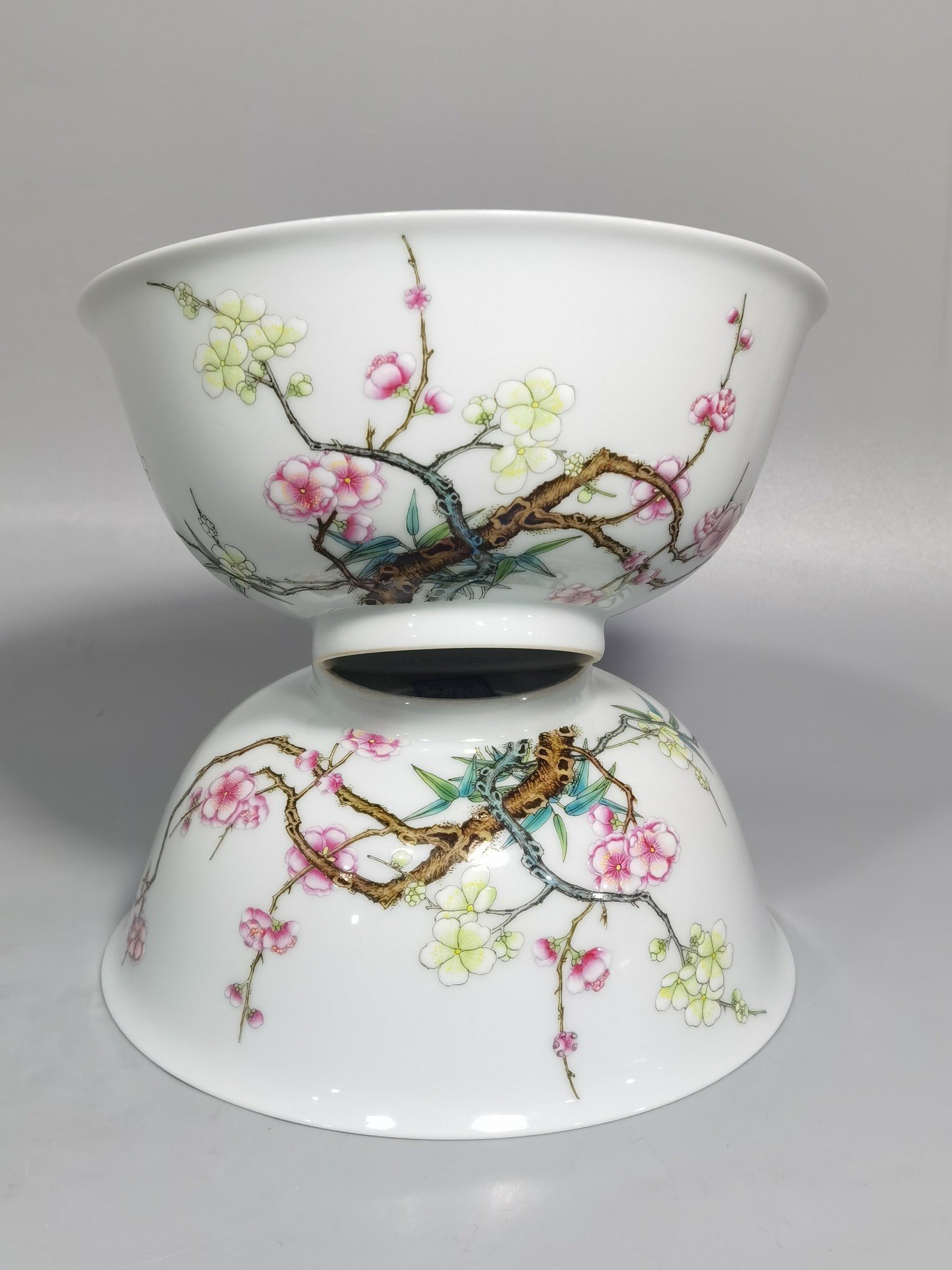 Qing Dynasty Yongzheng Enamel Bamboo and Plum Double Clear Bowl