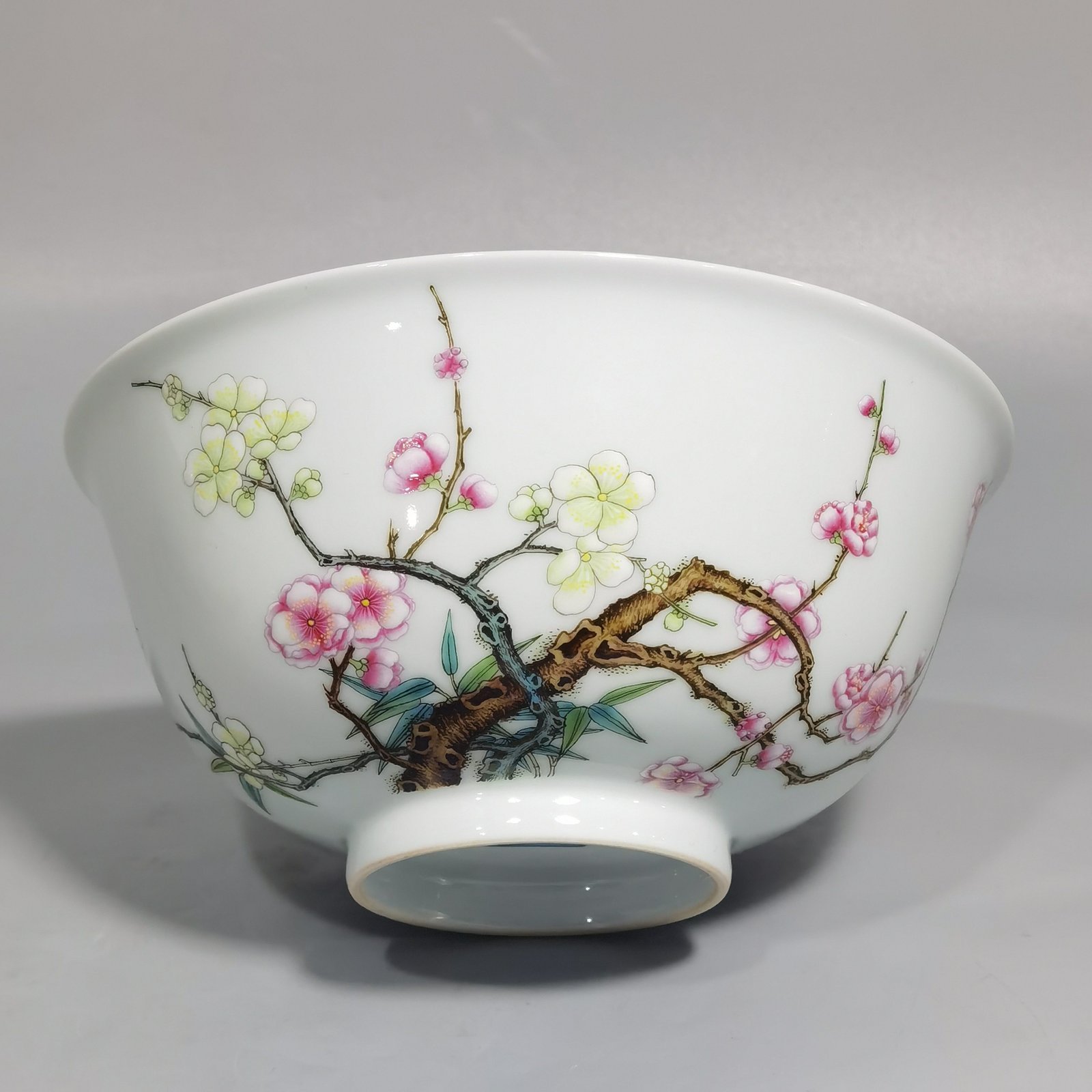 Qing Dynasty Yongzheng Enamel Bamboo and Plum Double Clear Bowl