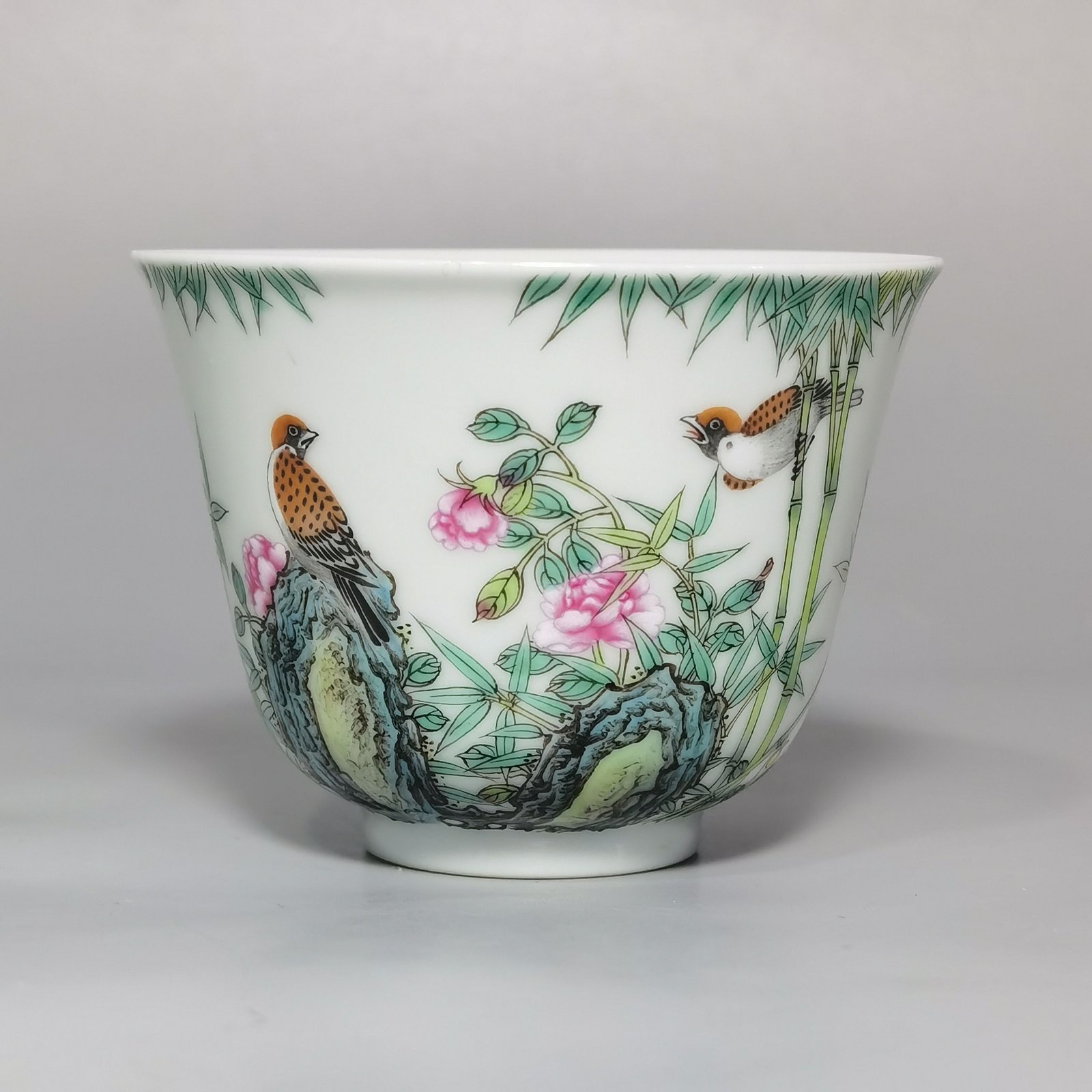 Qing Dynasty Yongzheng Enamel Bamboo Bird Cup