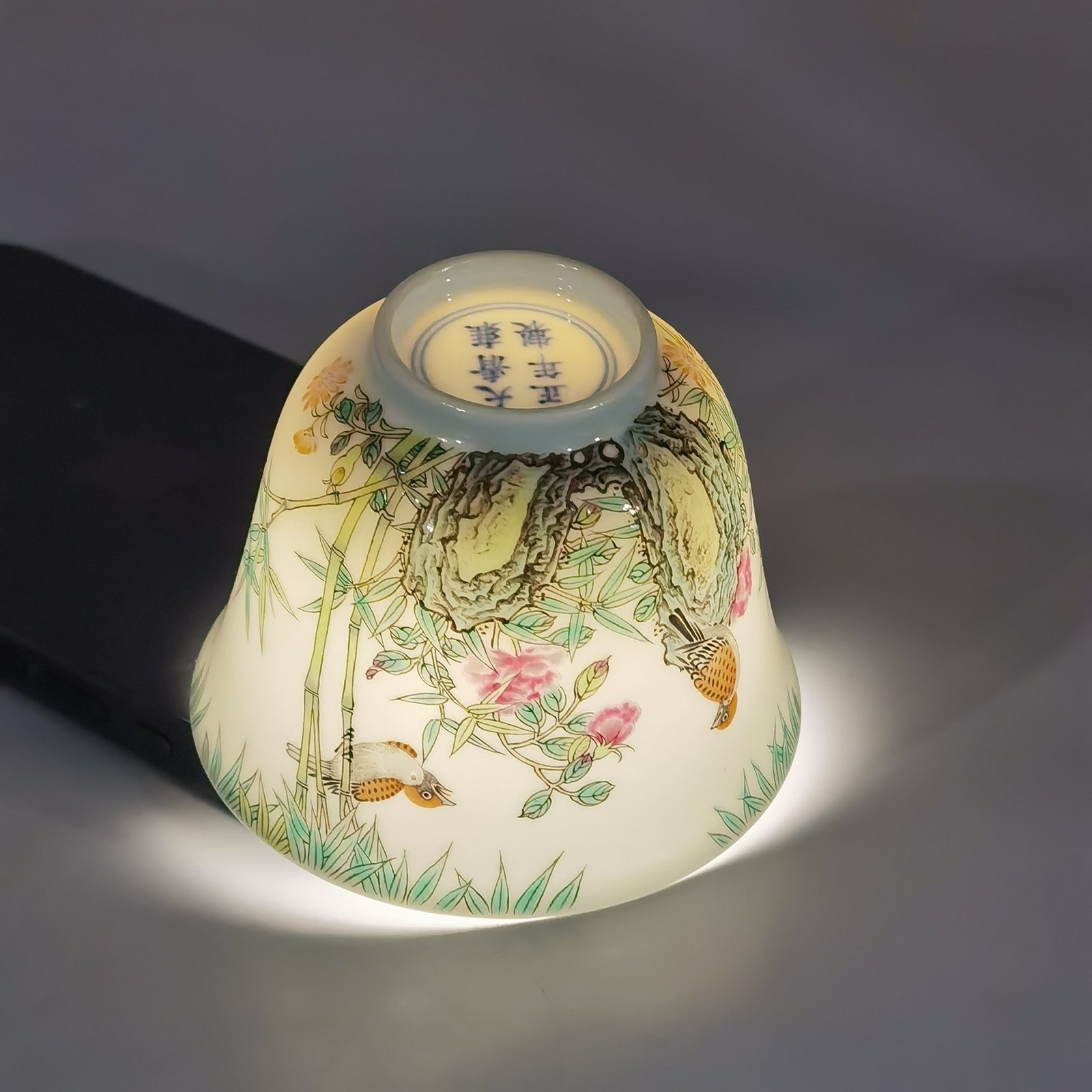 Qing Dynasty Yongzheng Enamel Bamboo Bird Cup