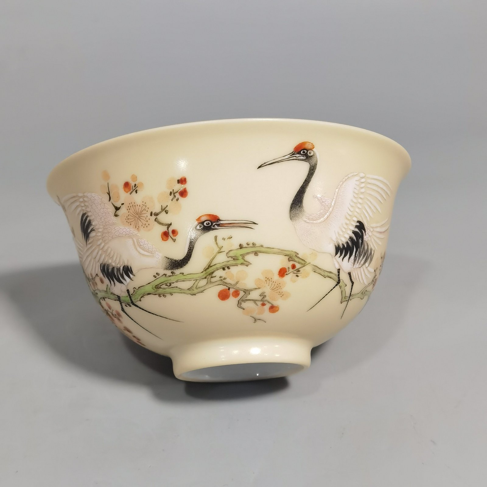 Qing Dynasty Yongzheng A pair of enamel beige-glazed plum blossom crane tea balls