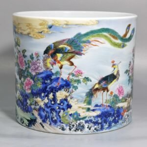 Qing Dynasty Yongzheng enamel painting with flowers birds phoenix peony and poetry pattern