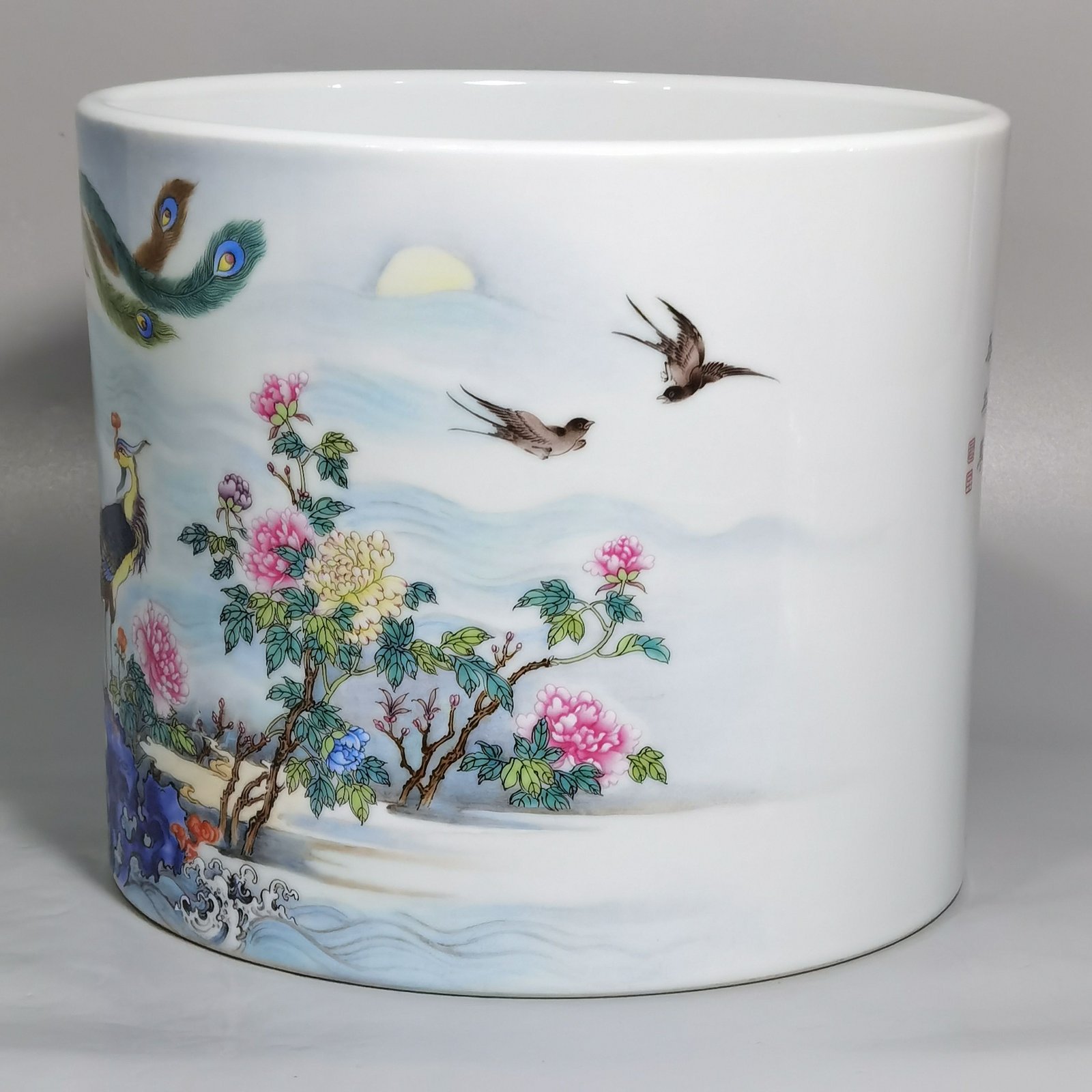 Qing Dynasty Yongzheng enamel painting with flowers birds phoenix peony and poetry pattern