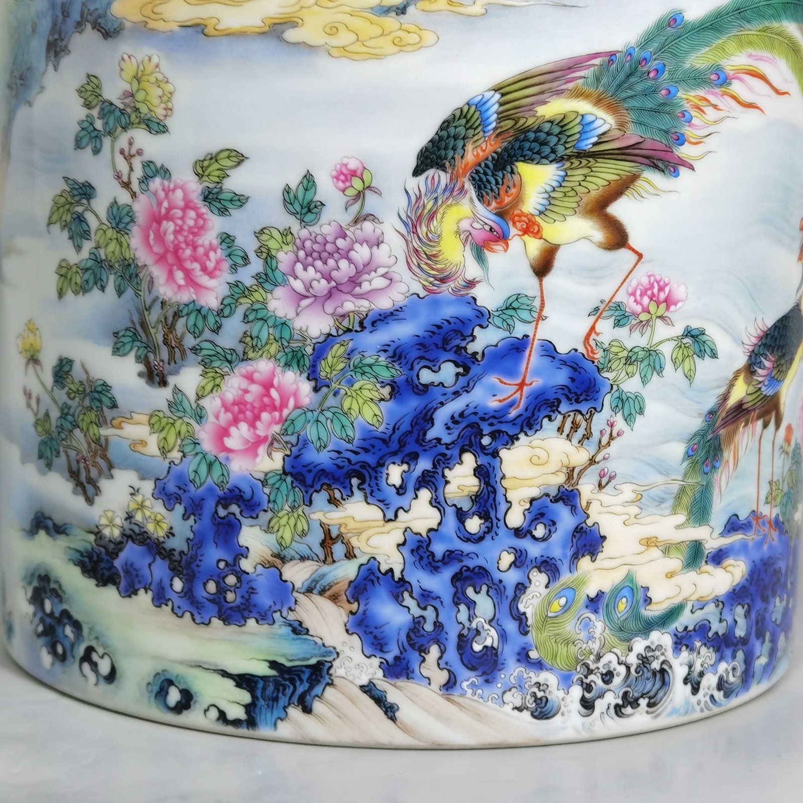 Qing Dynasty Yongzheng enamel painting with flowers birds phoenix peony and poetry pattern