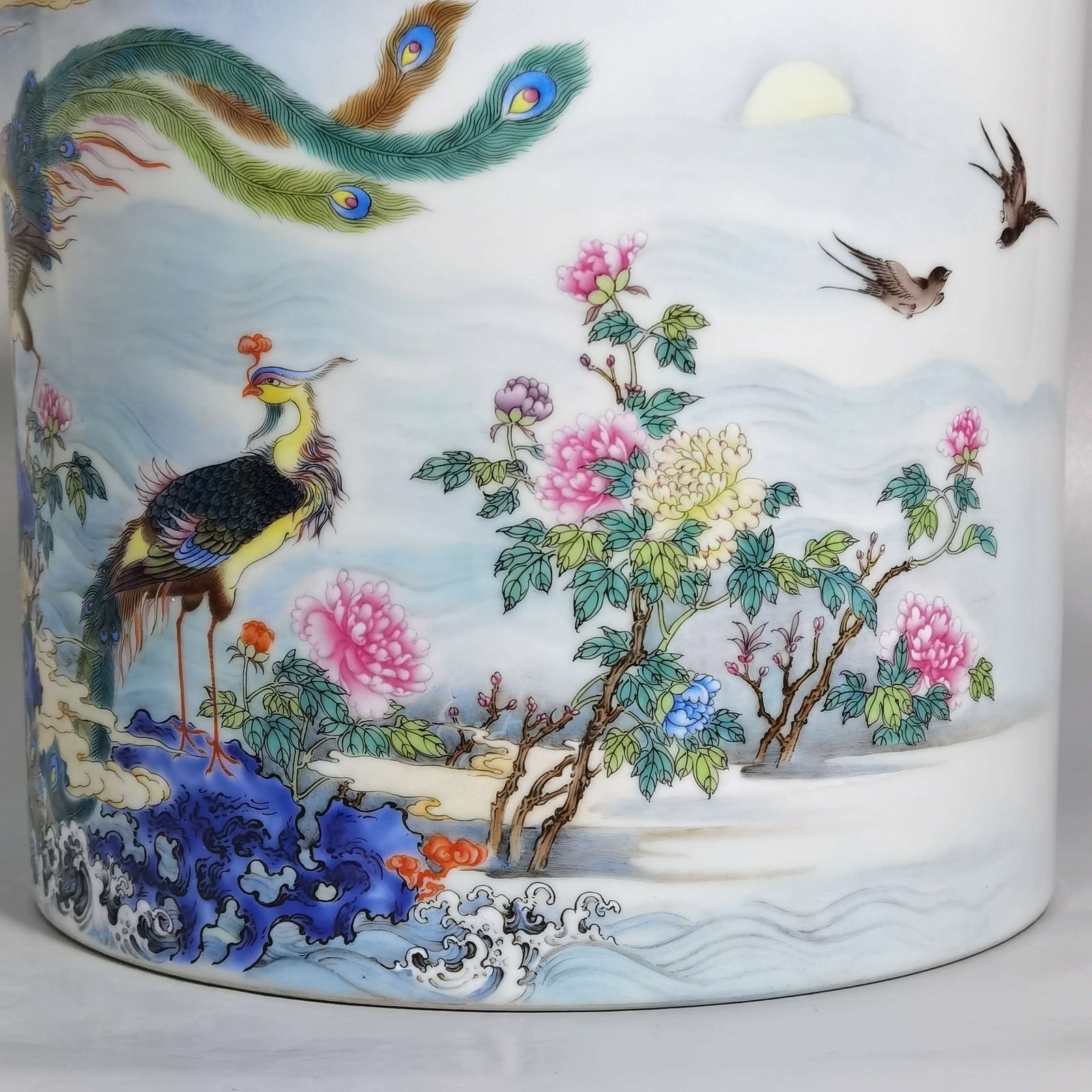 Qing Dynasty Yongzheng enamel painting with flowers birds phoenix peony and poetry pattern