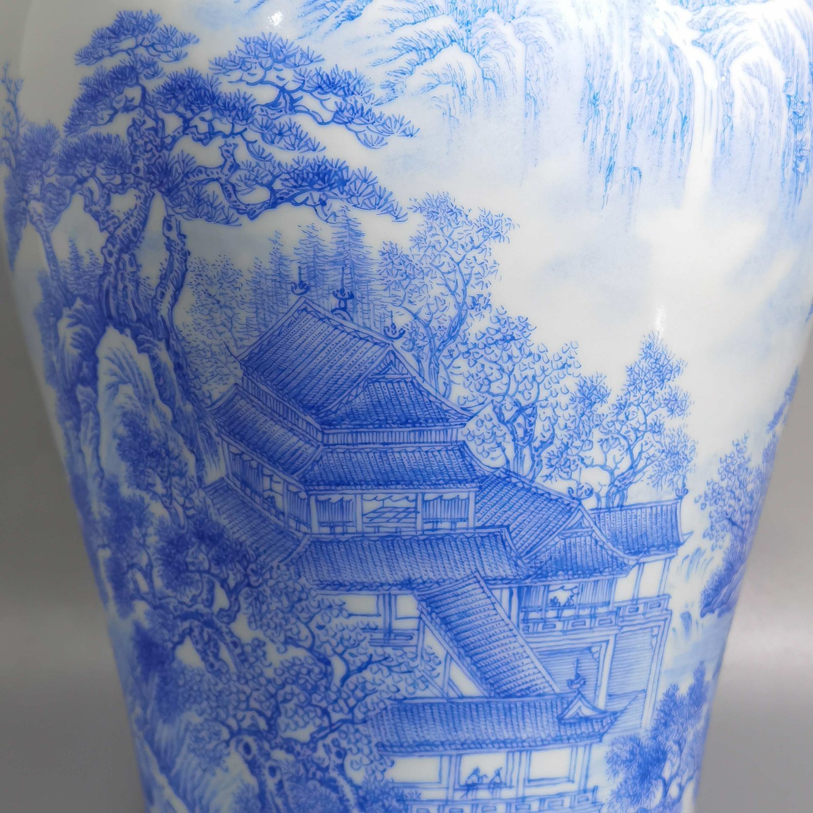 Qing Dynasty Yongzheng enamel blue material landscape figure plum vase