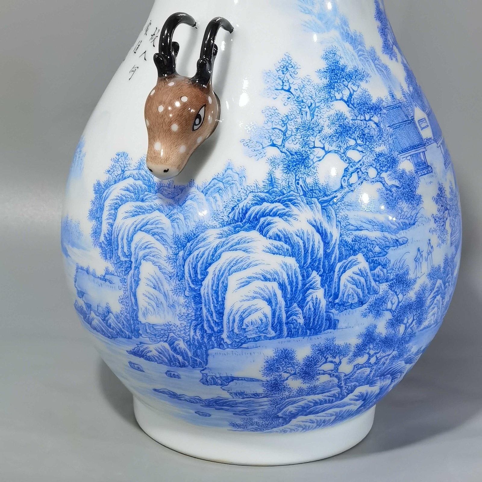 Qing Dynasty Yongzheng enamel blue material landscape landscape and figure deer head statue