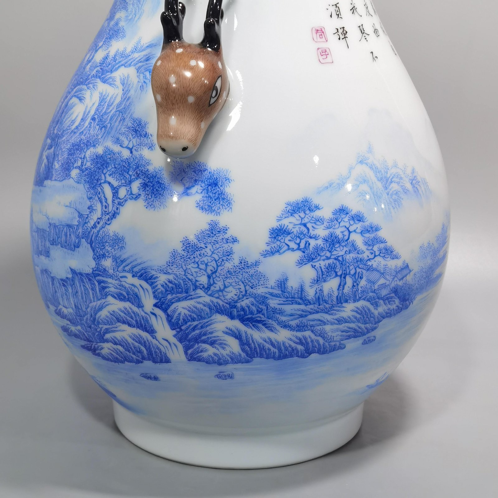 Qing Dynasty Yongzheng enamel blue material landscape landscape and figure deer head statue
