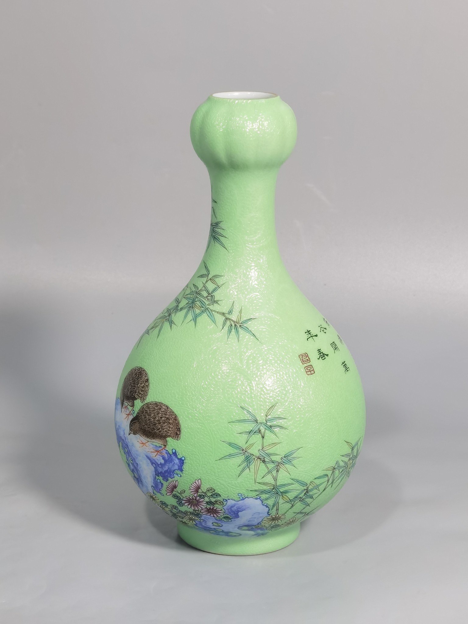 Qing Dynasty Yongzheng Enamel rolled bamboo vase