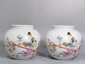 Qing Dynasty Yongzheng pastel pomegranate jar with Sanniang teaching her son