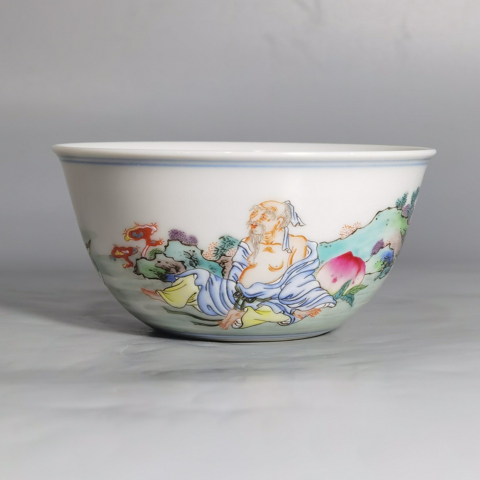 Qing Dynasty Yongzheng pastel Dongfang Shuo stealing peach lying cup