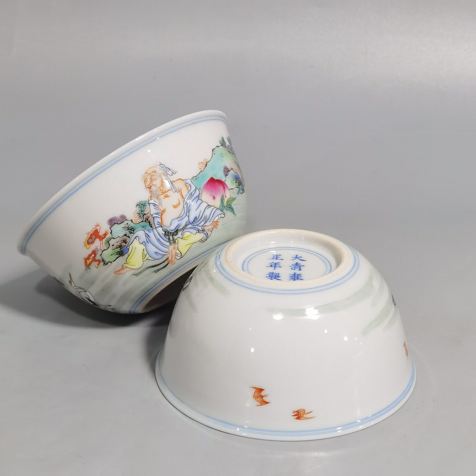 Qing Dynasty Yongzheng pastel Dongfang Shuo stealing peach lying cup