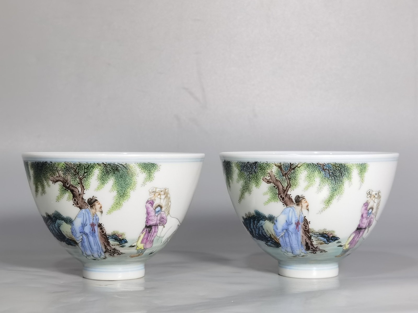 Qing Dynasty Yongzheng Pastel Bole Xiangma picture and poem with chicken heart cup