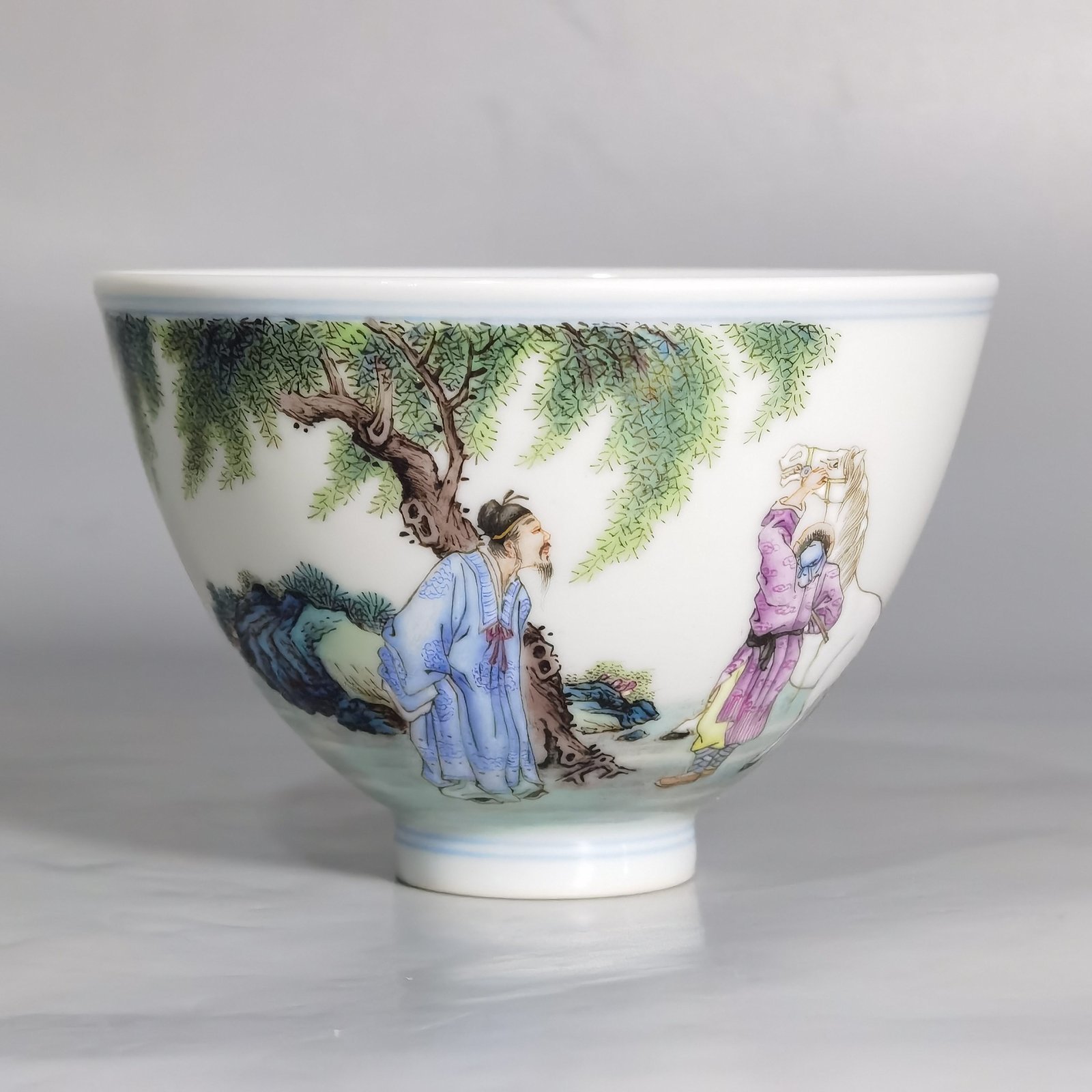 Qing Dynasty Yongzheng Pastel Bole Xiangma picture and poem with chicken heart cup