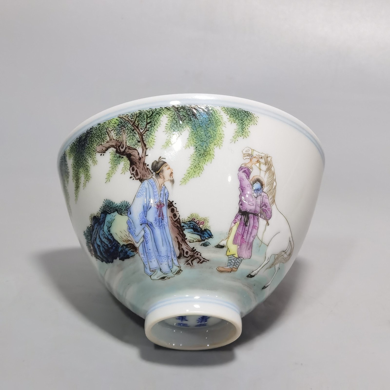 Qing Dynasty Yongzheng Pastel Bole Xiangma picture and poem with chicken heart cup