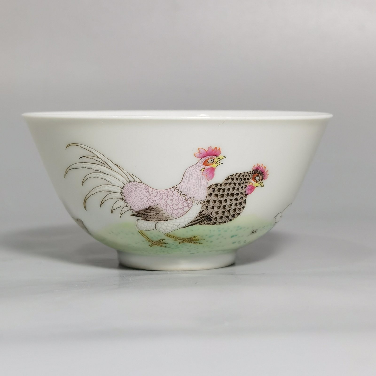 Qing Dynasty Yongzheng a pastel chicken cup with a lucky picture meaning good luck