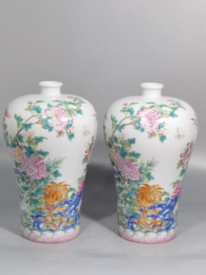Qing Dynasty Yongzheng Pastel painted plum vase with golden autumn chrysanthemums