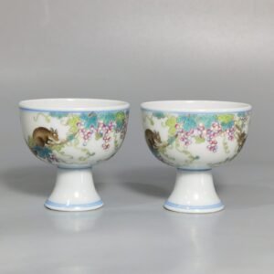 Qing Dynasty Yongzheng Pastel Squirrel Grape Goblet