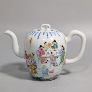 Qing Dynasty Yongzheng Pastel Peach Forest Night Banquet Poem Holding Pot