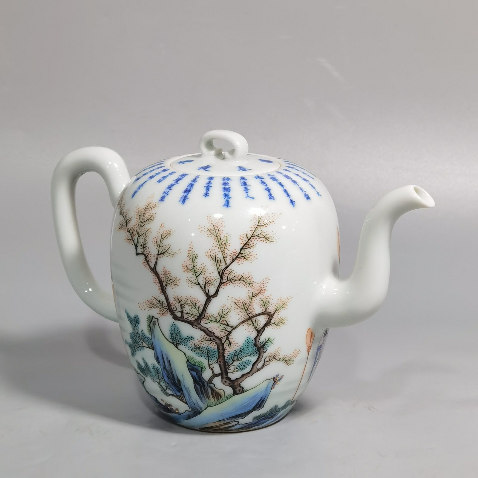 Qing Dynasty Yongzheng Pastel Peach Forest Night Banquet Poem Holding Pot
