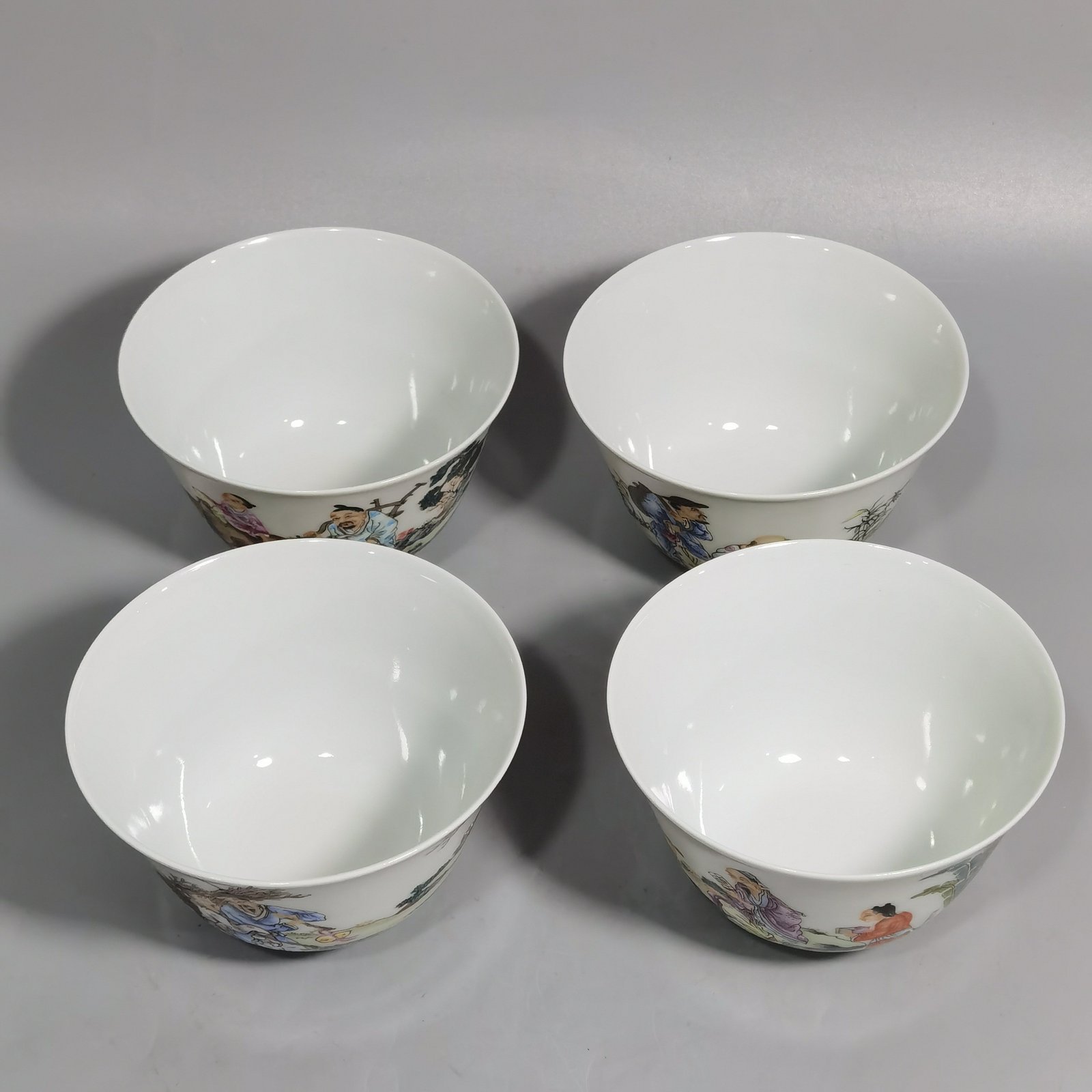 Qing Dynasty Yongzheng a set of pastel colored fishermen woodcutter and cultivators reading cups