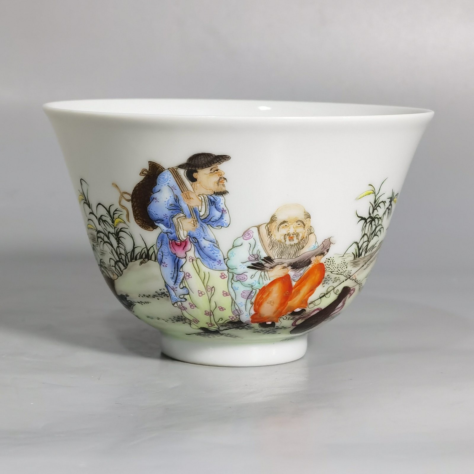 Qing Dynasty Yongzheng a set of pastel colored fishermen woodcutter and cultivators reading cups