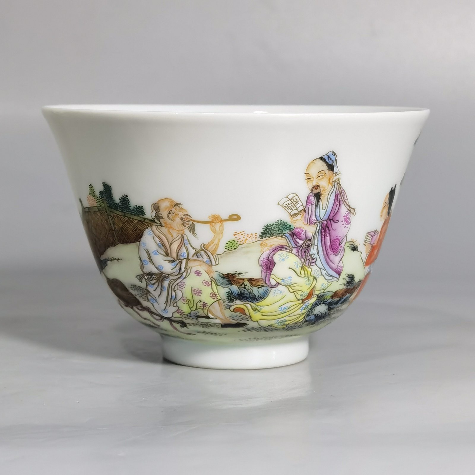 Qing Dynasty Yongzheng a set of pastel colored fishing woodcutter and farming mugs