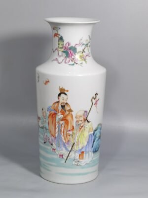 Qing Dynasty Yongzheng Pastel Guanyin vase with three stars of fortune longevity and longevity