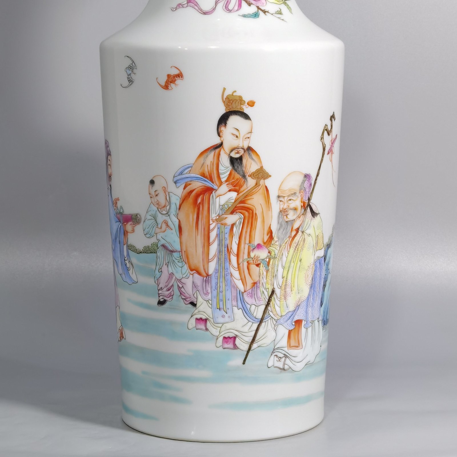 Qing Dynasty Yongzheng Pastel Guanyin vase with three stars of fortune longevity and longevity