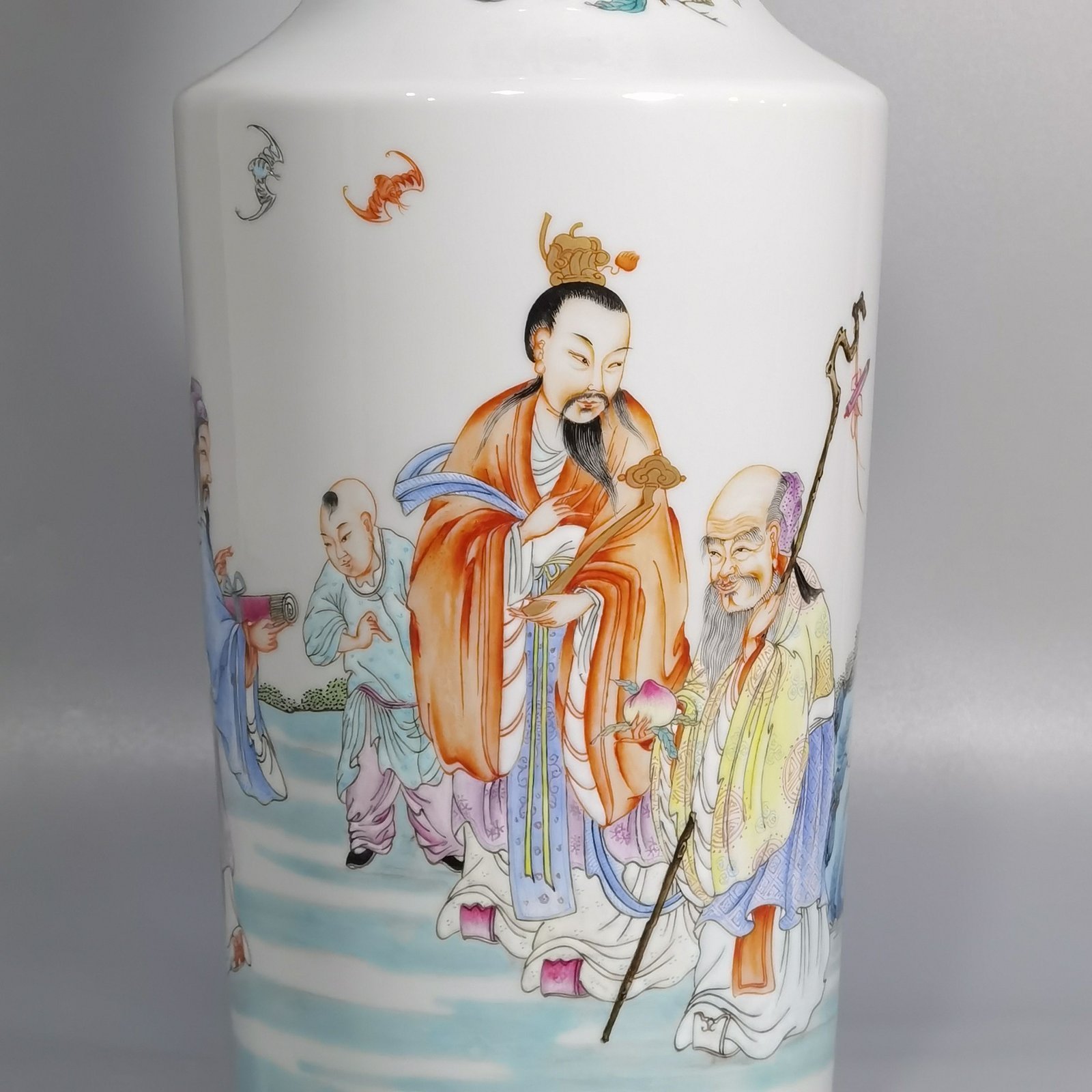Qing Dynasty Yongzheng Pastel Guanyin vase with three stars of fortune longevity and longevity