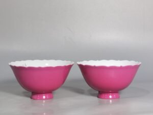 Qing Dynasty Yongzheng Pastel flowers and birds rouge red glaze Kuikou cup