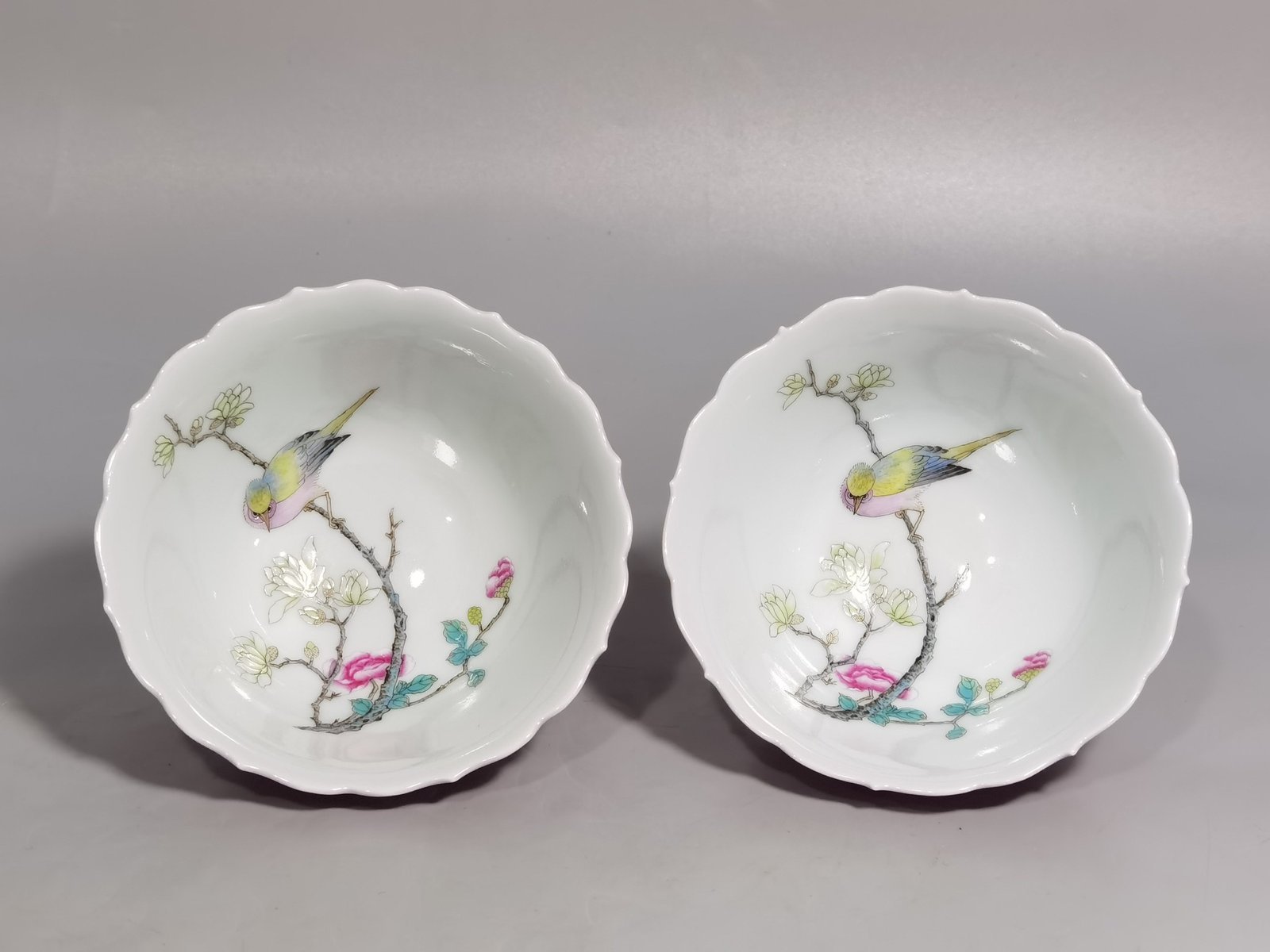 Qing Dynasty Yongzheng Pastel flowers and birds rouge red glaze Kuikou cup