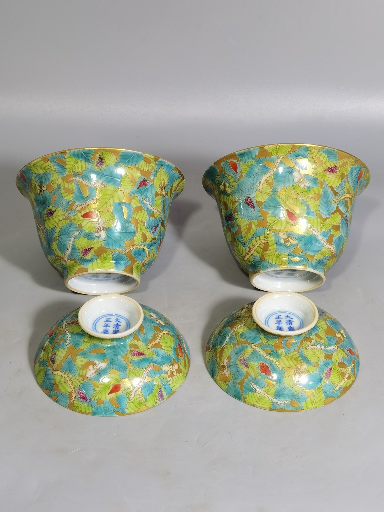 Qing Dynasty Yongzheng a pair of pink and gold spring silkworm bowls