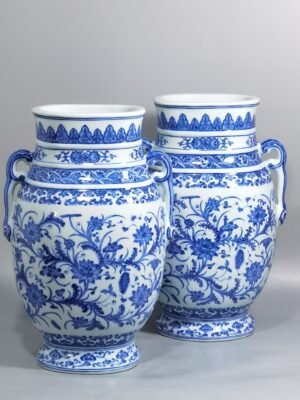 Qing Dynasty Yongzheng blue and white lotus pattern double-eared flat bottle