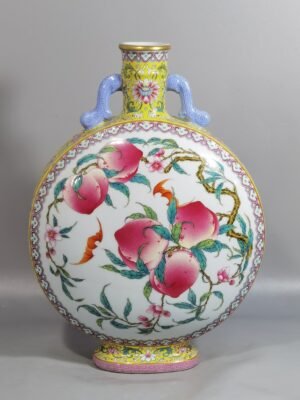Qing Dynasty Yongzheng a yellow ground pastel color with blessings and longevity wrapped