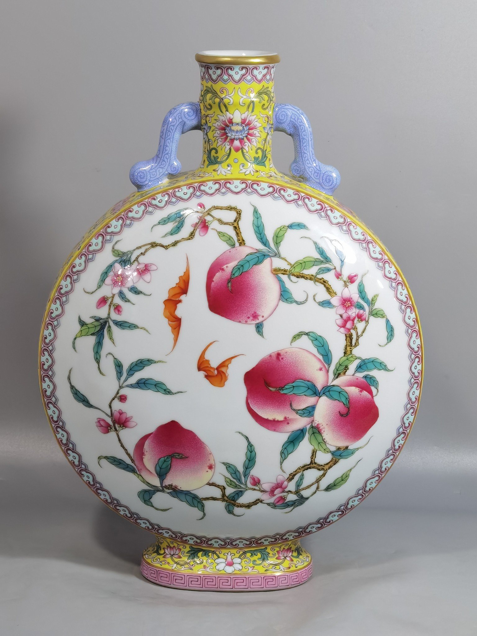 Qing Dynasty Yongzheng a yellow ground pastel color with blessings and longevity wrapped