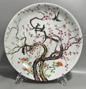 Qing Dynasty Yongzheng pastel paintings of flowers and birds on a branch plate