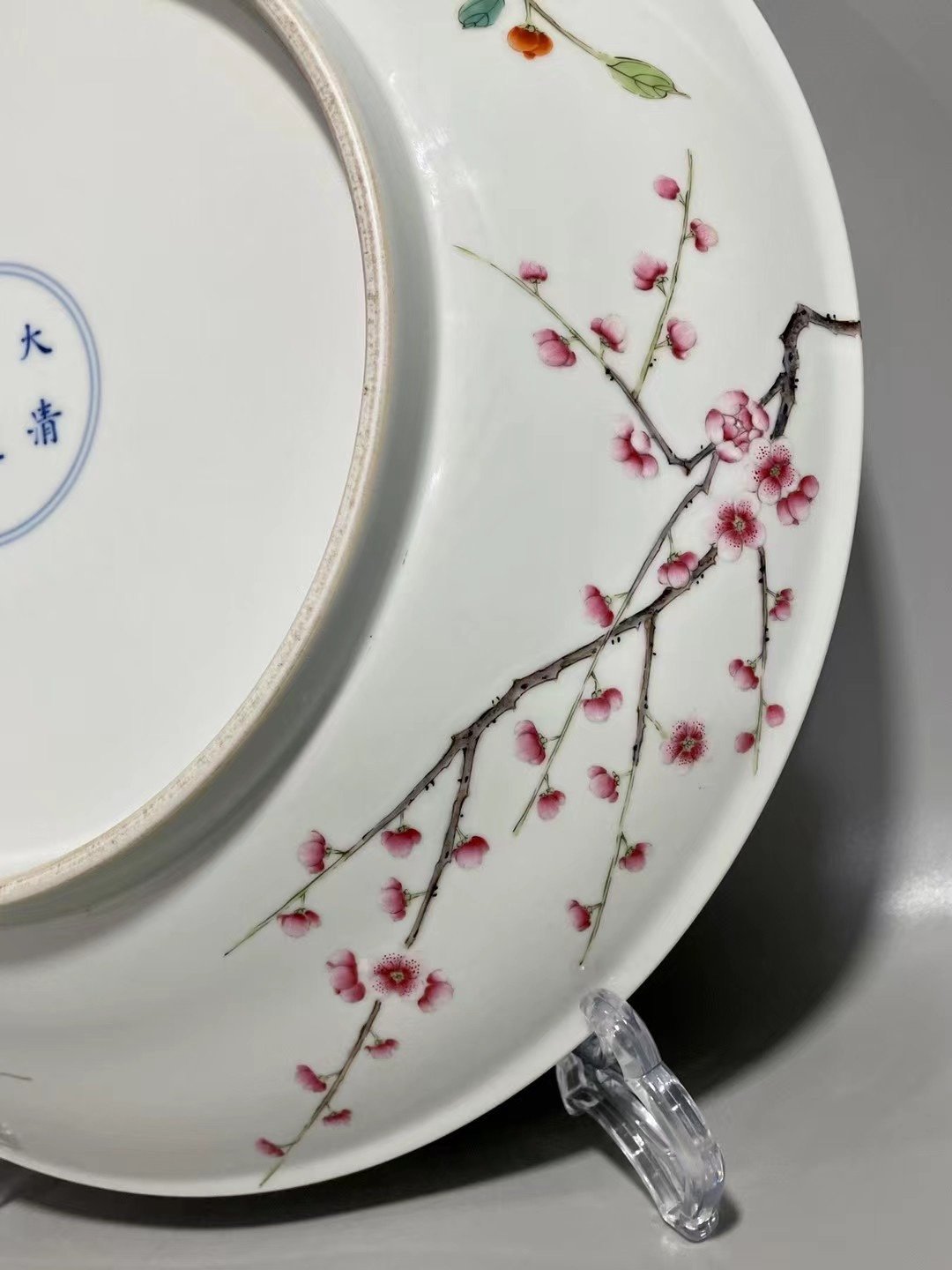 Qing Dynasty Yongzheng pastel paintings of flowers and birds on a branch plate