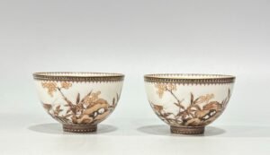 Qing Dynasty Yongzheng Ink and color gold flowers and birds poetry cup