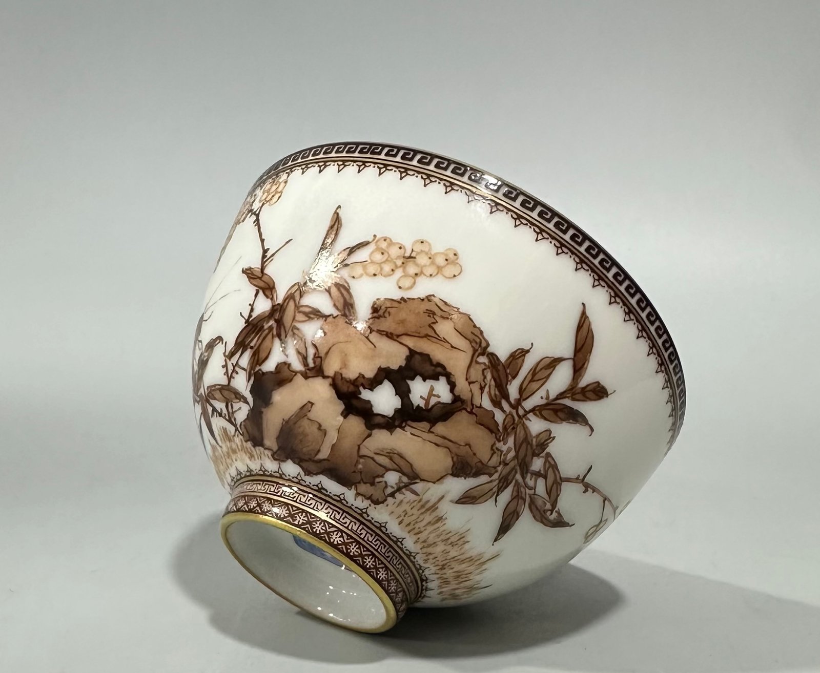 Qing Dynasty Yongzheng Ink and color gold flowers and birds poetry cup