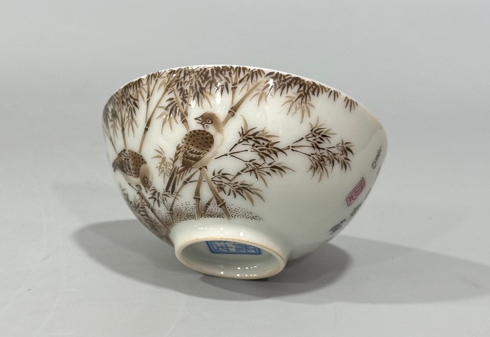 Qing Dynasty Yongzheng Ink color sparrow bamboo cup