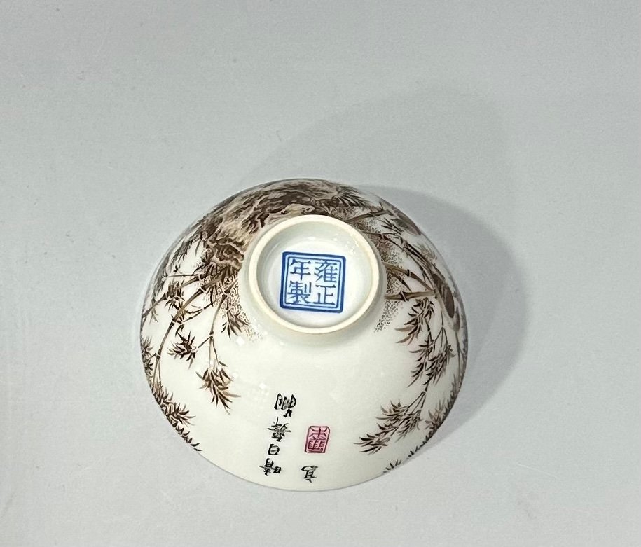 Qing Dynasty Yongzheng Ink color sparrow bamboo cup