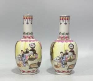 Qing Dynasty Yongzheng Enamel vase with figures watching books and pictures