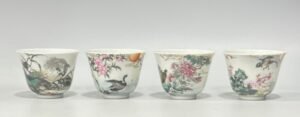 Qing Dynasty Yongzheng A set of enamel cups with flowers and birds and poems about the four seasons