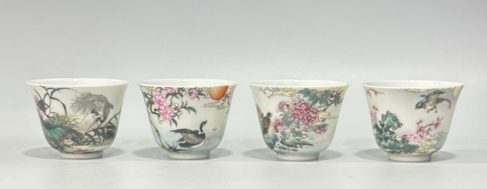 Qing Dynasty Yongzheng A set of enamel cups with flowers and birds and poems about the four seasons