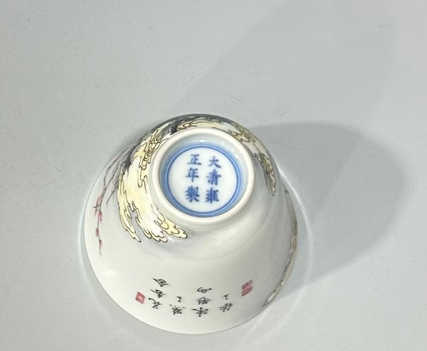 Qing Dynasty Yongzheng A set of enamel cups with flowers and birds and poems about the four seasons