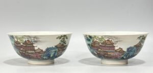 Qing Dynasty Yongzheng Enamel landscape and pavilion figure bowl